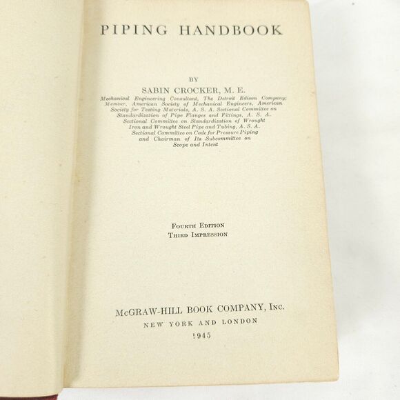 PIPING HANDBOOK (1945) 4th Edition 3rd Print Sabin Crocker Plumbing Science - Picture 5 of 8